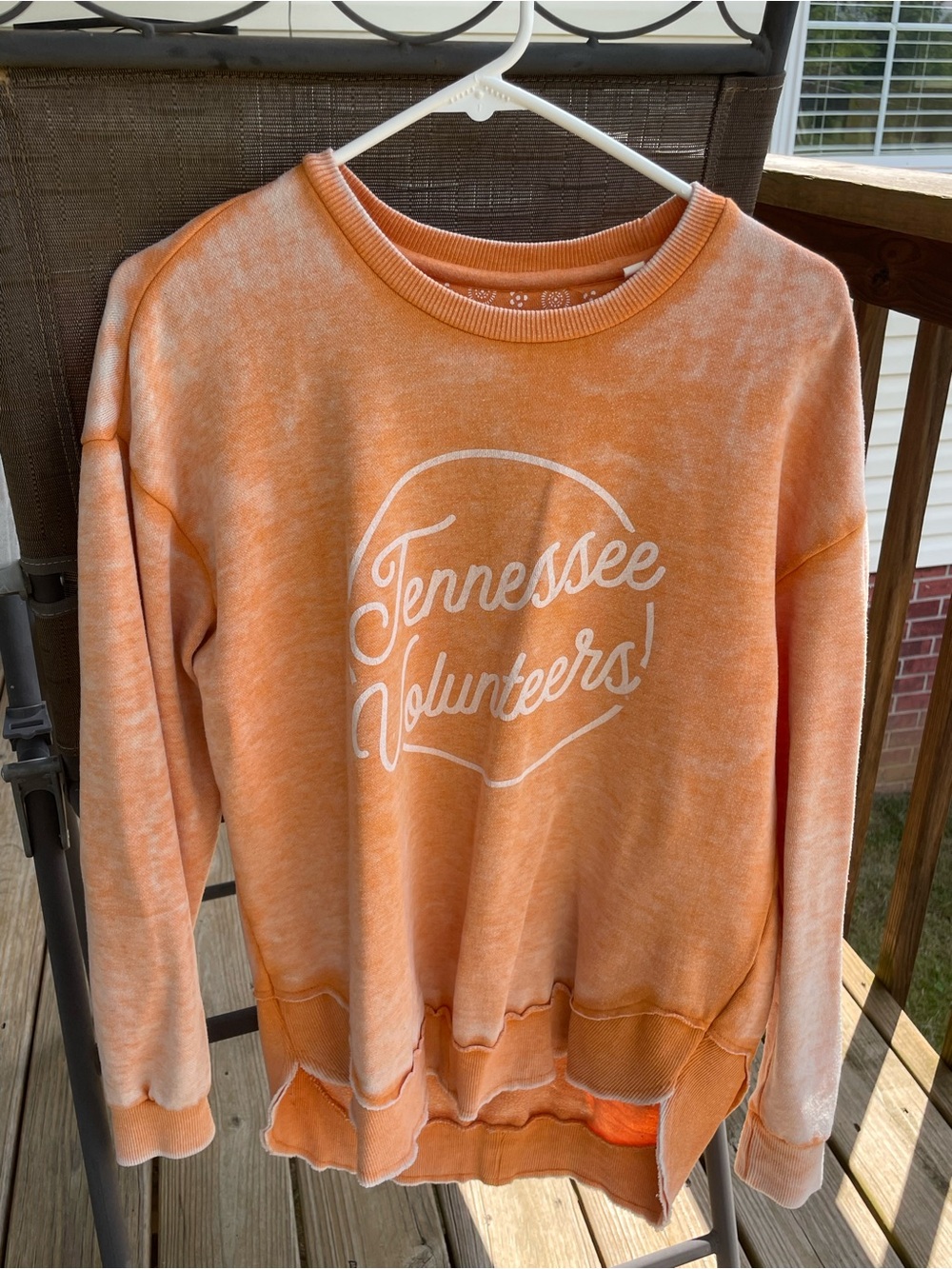 Pressbox Orange Washed Crewneck Sweatshirt with White Script